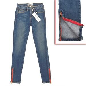 ETIENNE MARCEL Womens Blue Denim Skinny Jeans with Red Zipper Ankle Size 24